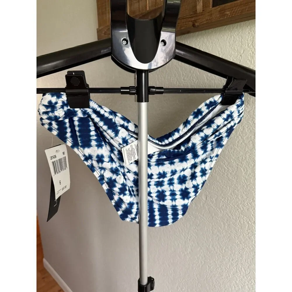 NWT La Blanca Moody Foldover Shirred Midnight Tie Die Bikini Bottom Greece Sz 6